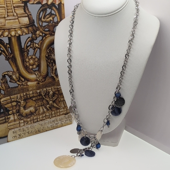 Chico's Silver Blue Asymmetrical Necklace - Picture 1 of 5